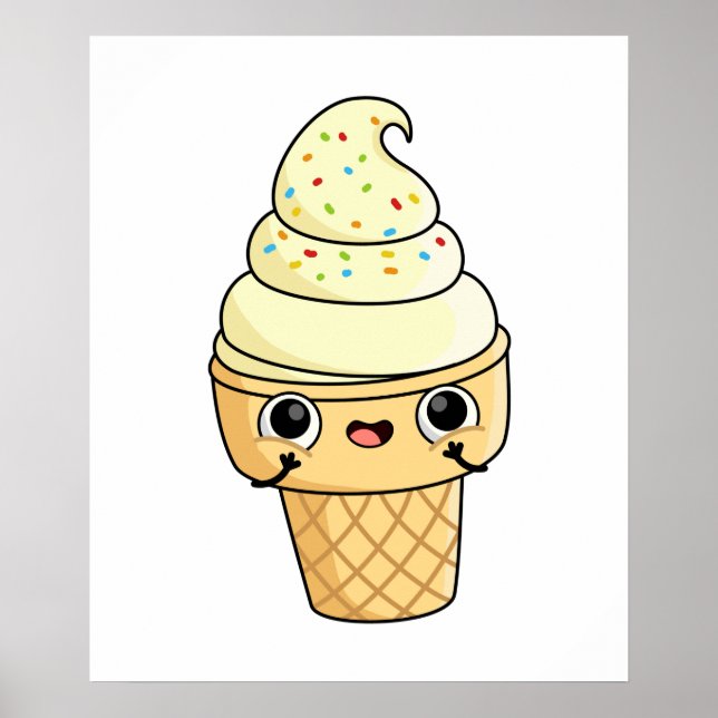 Cute Kawaii Ice Cream Cone Poster (Front)