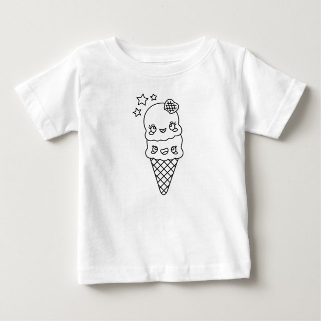 Cute Kawaii Ice Cream Cones Drawing Baby T-Shirt (Front)