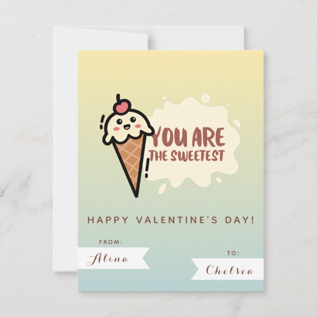 Cute Kawaii Ice - Cream Kids Friend Valentines Day Note Card (Front)