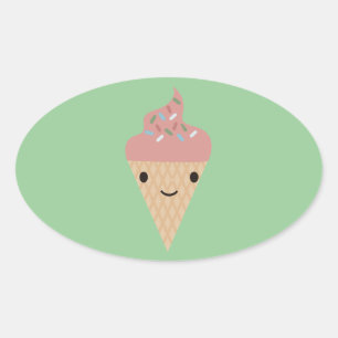 Cute Kawaii Ice Cream Oval Sticker