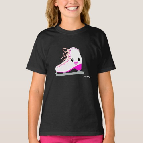 Cute Kawaii Ice Skate Pink Figure Skater Girls T_Shirt