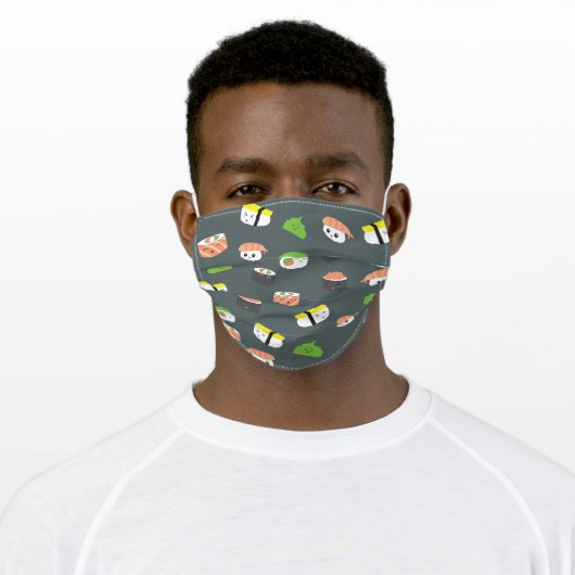 Cute kawaii Illustration pattern Sushi Adult Cloth Face Mask (Worn)
