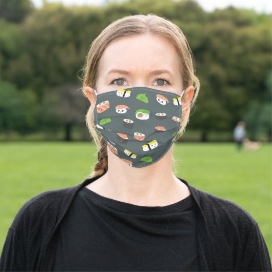 Cute kawaii Illustration pattern Sushi Adult Cloth Face Mask (Outside)