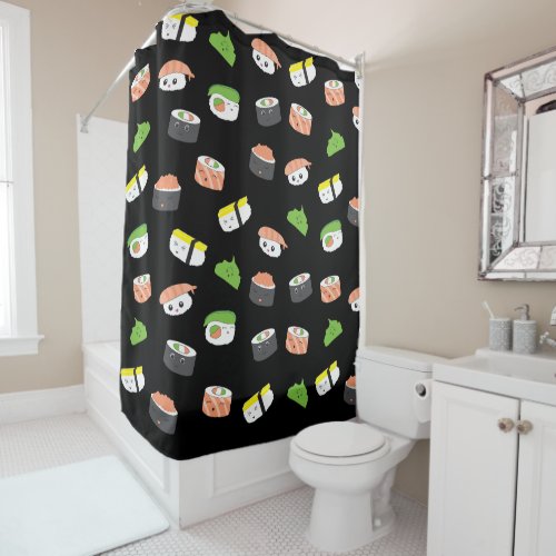 Cute kawaii Illustration pattern Sushi Shower Curtain