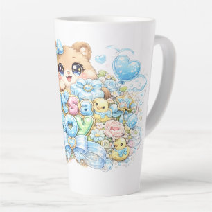 Cute Kawaii It's a Boy Teddy Bear Pastel Blue Newb Latte Mug