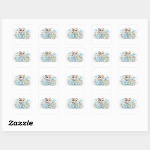 Cute Kawaii It's a Boy Teddy Bear Pastel Blue Newb Square Sticker