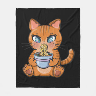 Cute Kawaii Japanese Anime Cat Ramen Gift  Fleece Blanket