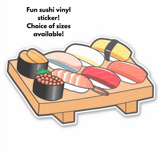 Cute Kawaii Japanese Sushi Tray Custom-Cut Vinyl Sticker (A fun sushi sticker!)