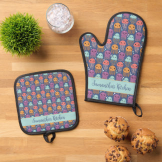 Cute Kawaii Jellyfish Personalized Oven Mitt & Pot Holder Set