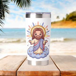 Cute Kawaii Jesus on Cloud | Christian Faith Illus Insulated Tumbler