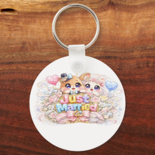 Cute Kawaii Just Married Couple Animals Pastel Pin Keychain