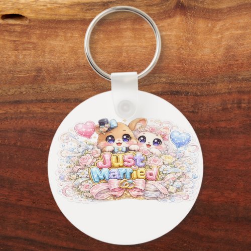 Cute Kawaii Just Married Couple Animals Pastel Pin Keychain