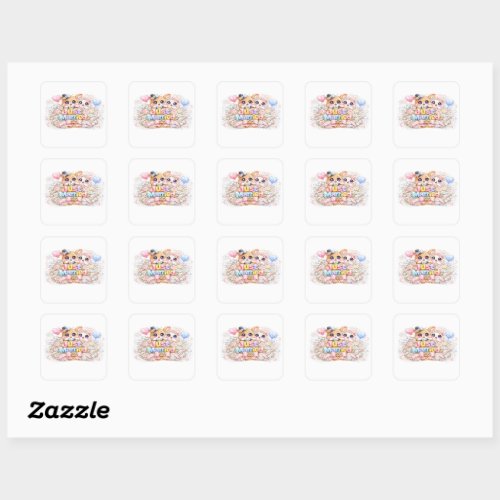 Cute Kawaii Just Married Couple Animals Pastel Pin Square Sticker