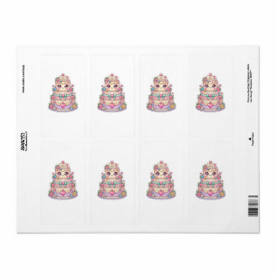 Cute Kawaii Just Married Wedding Cake Pastel Flora Label