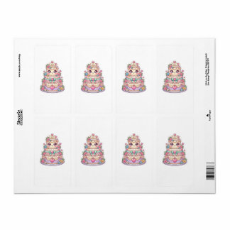 Cute Kawaii Just Married Wedding Cake Pastel Flora Label