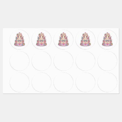 Cute Kawaii Just Married Wedding Cake Pastel Flora Labels