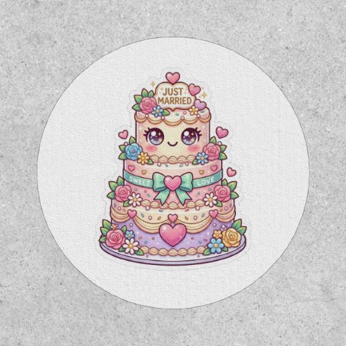 Cute Kawaii Just Married Wedding Cake Pastel Flora Patch