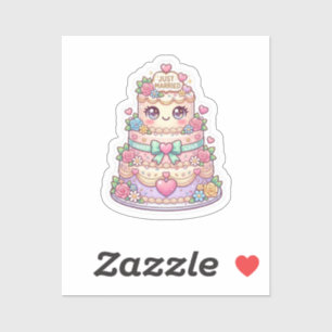 Cute Kawaii Just Married Wedding Cake Pastel Flora Sticker