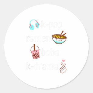 Cute Kawaii K-Pop Ramen Boba Bubble Tea Classic Round Sticker