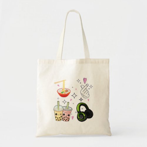 Cute Kawaii K Pop Ramen Boba Bubble Tea K Drama Lo Tote Bag