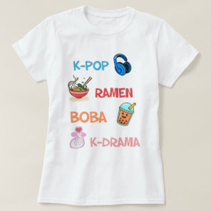 Cute Kawaii K-Pop Ramen Boba Bubble Tea K-Drama T-Shirt