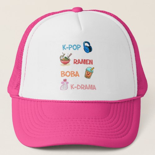  Cute Kawaii K_Pop Ramen Boba Bubble Tea K_Drama Trucker Hat