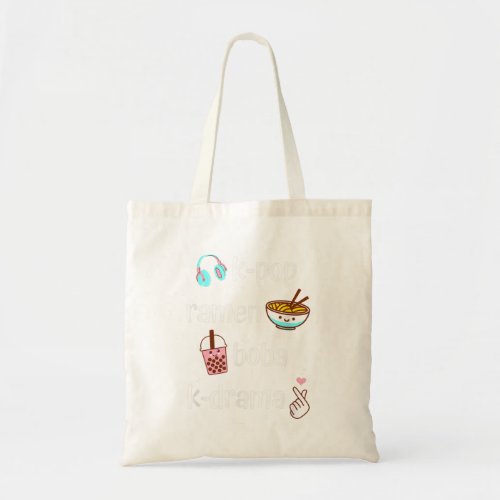 Cute Kawaii K_Pop Ramen Boba Bubble Tea Tote Bag