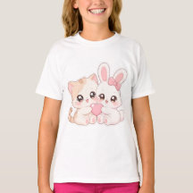 Cute Kawaii Kitten and Bunny Best Friends T-Shirt