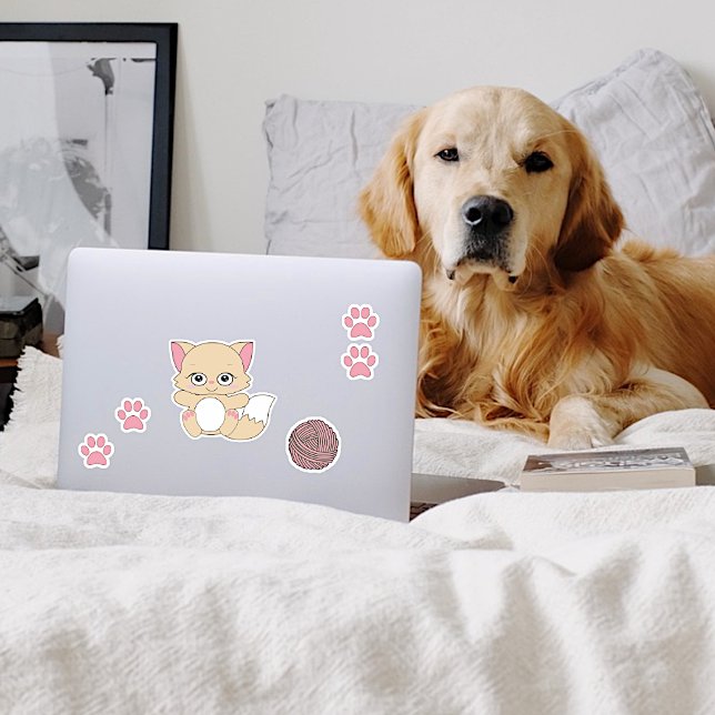 Cute Kawaii Kitten and Paw Prints Sticker (Creator Uploaded)