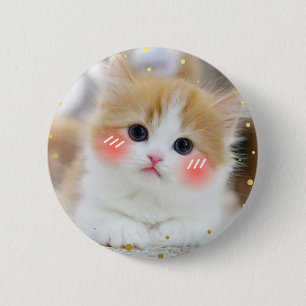Cute Kawaii Kitten Blush Face Button BadgeButton