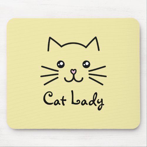 Cute Kawaii Kitten Cat Face Cat Lover Minimalist Mouse Pad