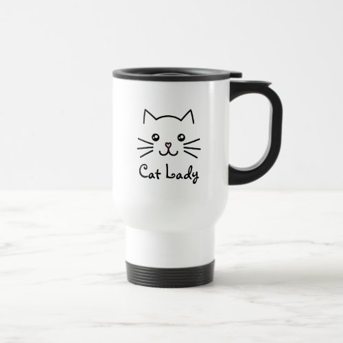 Cute Kawaii Kitten Cat Face Cat Lover Minimalist Travel Mug