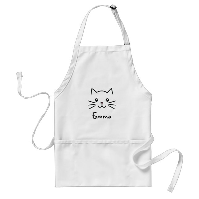 Cute Kawaii Kitten Cat Face With Pink Heart Nose Adult Apron (Front)