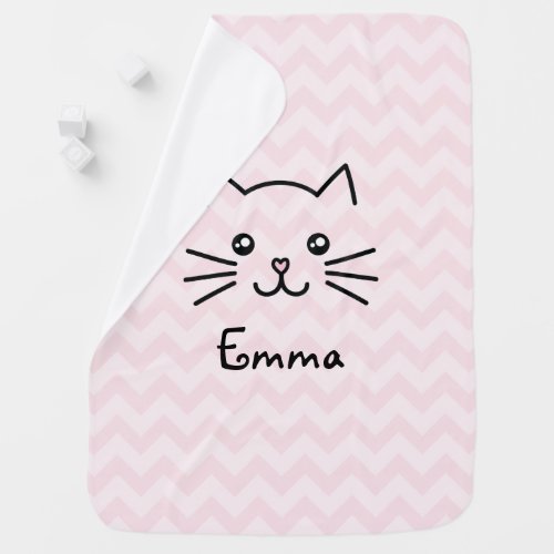 Cute Kawaii Kitten Cat Face With Pink Heart Nose Baby Blanket