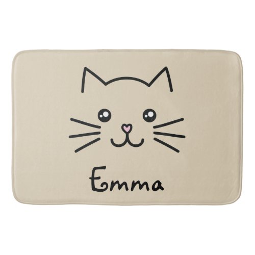 Cute Kawaii Kitten Cat Face With Pink Heart Nose Bath Mat