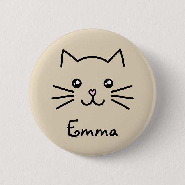 Cute Kawaii Kitten Cat Face With Pink Heart Nose Button (Front)