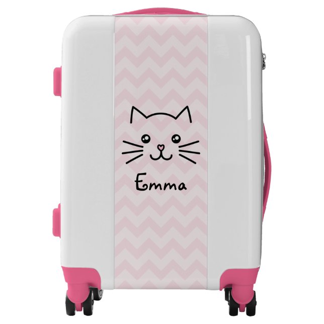 Cute Kawaii Kitten Cat Face With Pink Heart Nose Luggage (Front)