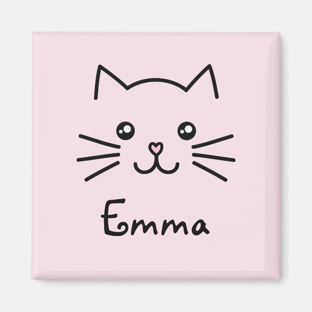 Cute Kawaii Kitten Cat Face With Pink Heart Nose Magnet (Front)