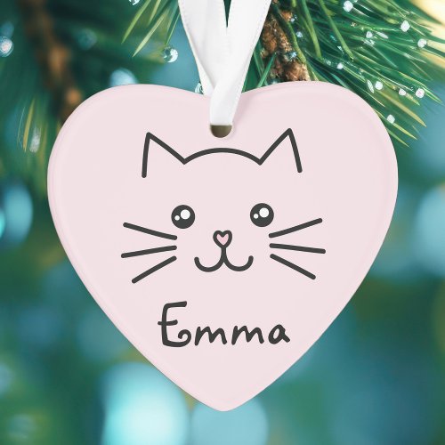 Cute Kawaii Kitten Cat Face With Pink Heart Nose Ornament