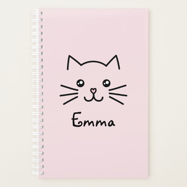 Cute Kawaii Kitten Cat Face With Pink Heart Nose Planner (Front)