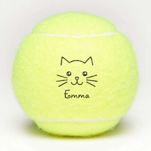 Cute Kawaii Kitten Cat Face With Pink Heart Nose Tennis Balls