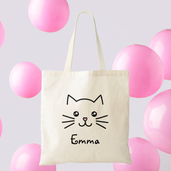Cute Kawaii Kitten Cat Face With Pink Heart Nose Tote Bag by littleteapotdesigns at Zazzle