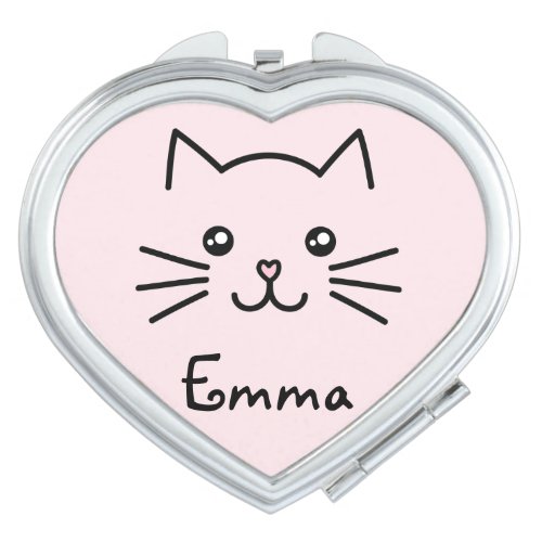 Cute Kawaii Kitten Cat Face With Pink Heart Nose Vanity Mirror