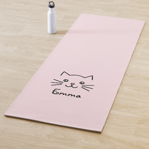 Cute Kawaii Kitten Cat Face With Pink Heart Nose Yoga Mat