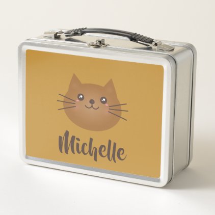 Cute Kawaii Kitten Cat Lover Whimsical Monogram Metal Lunch Box