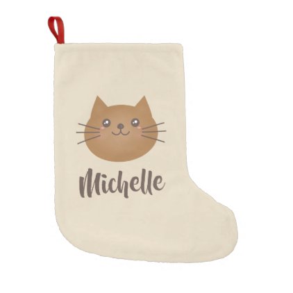 Cute Kawaii Kitten Cat Lover Whimsical Monogram Small Christmas Stocking