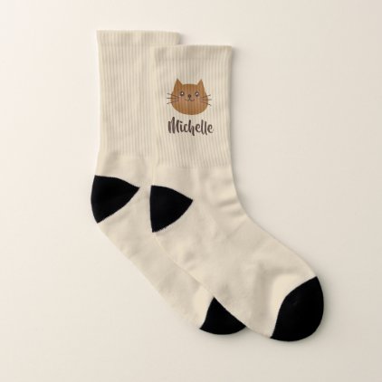 Cute Kawaii Kitten Cat Lover Whimsical Monogram Socks