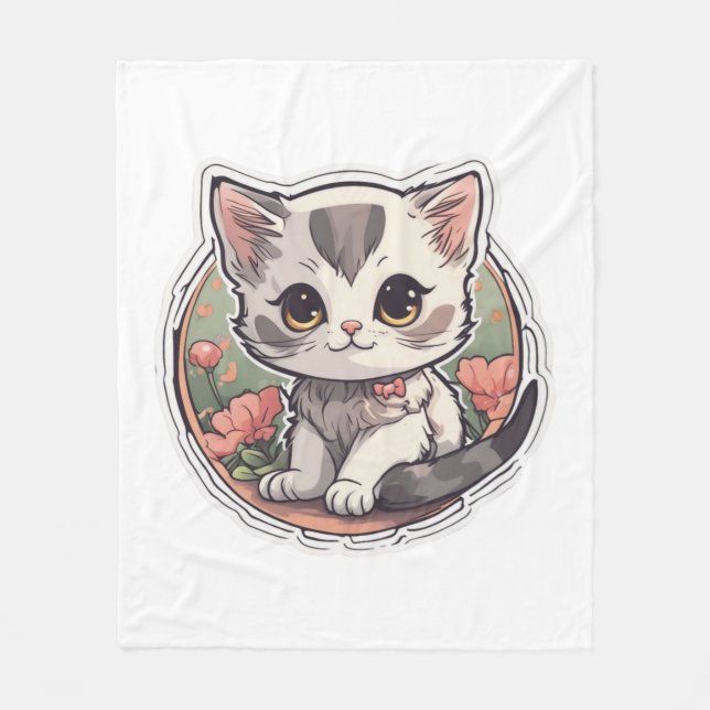 Cute Kawaii Kitten   Fleece Blanket (Front)