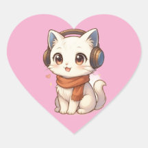Cute Kawaii Kitten Headphone Sticker in Pink Hear