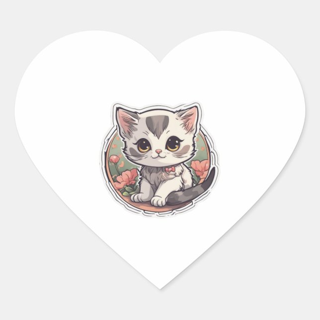 Cute Kawaii Kitten   Heart Sticker